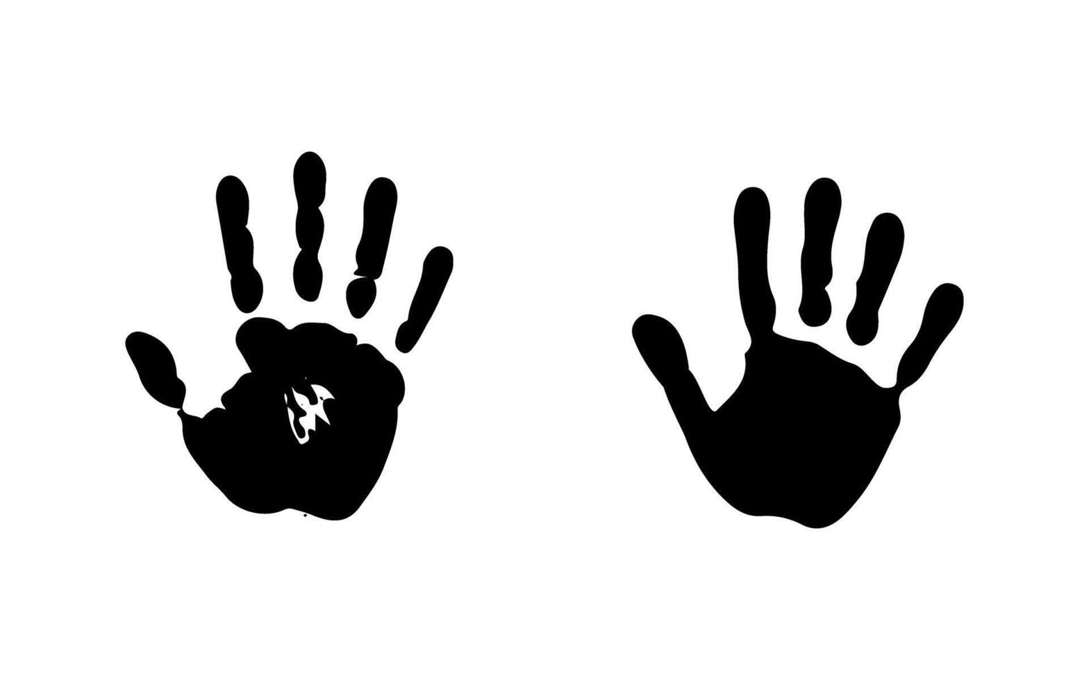 Two black handprint silhouettes in different styles, representing palm impressions or ink-stamped hands vector