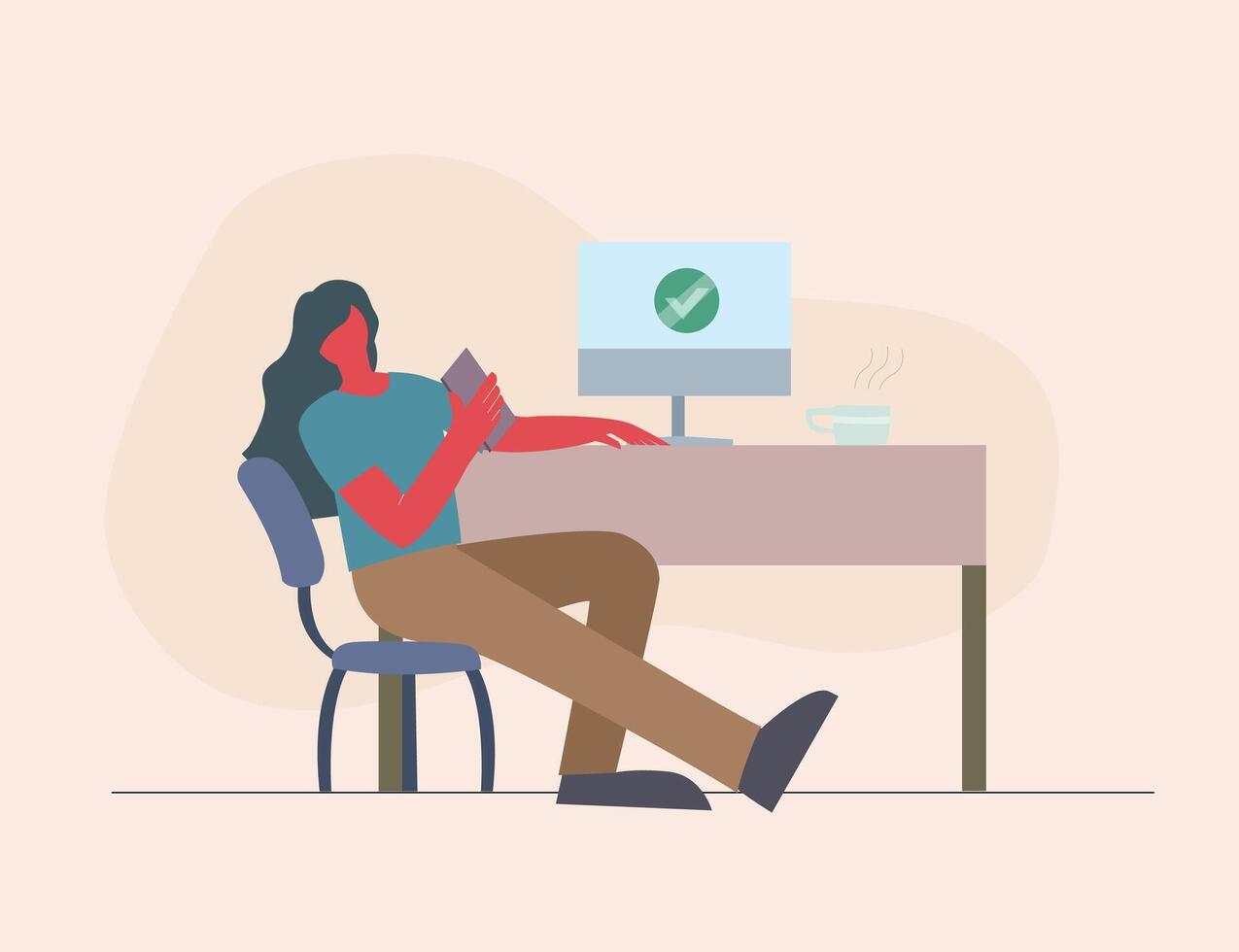 working done, after completed work, do fun stuff after working concept, finish task. flat illustration vector