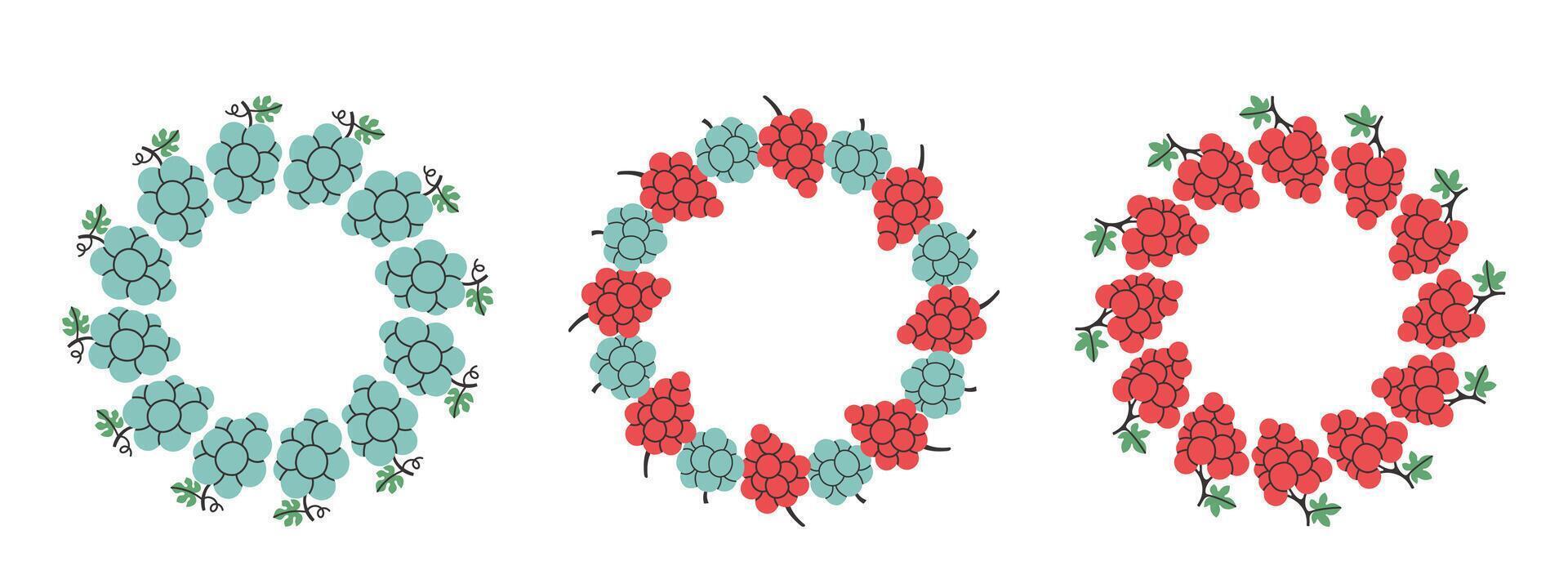 Fruit frame set. Grape design template, copy space. Cute hand drawn fruits round frame in doodle style. Circular template. Hand drawn fruits circle border. vector