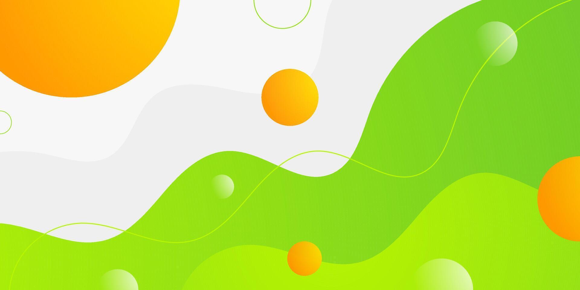 Abstract colorful bright orange and green banner background. Trendy wave and fluid pattern on white color background. vector