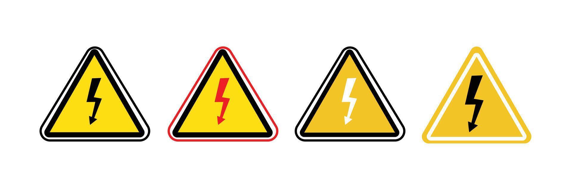 Warning sign. Dangerous electrical voltage icon set. High voltage sign. High voltage sign set, danger of colorful electricity icons. High voltage icon with lightning sign. vector