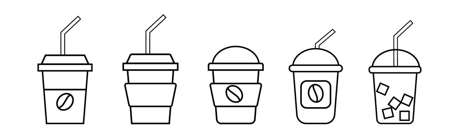 coffee cup icon set for UI UX designs. Disposable, paper coffee cup icons. vector