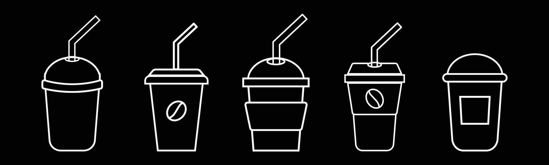 Disposable coffee cup Icon set for logo and T-Shirt. Thin Line Editable stroke. Paper coffee cup icon isolated on white background. icons set of disposable paper or plastic cups. vector