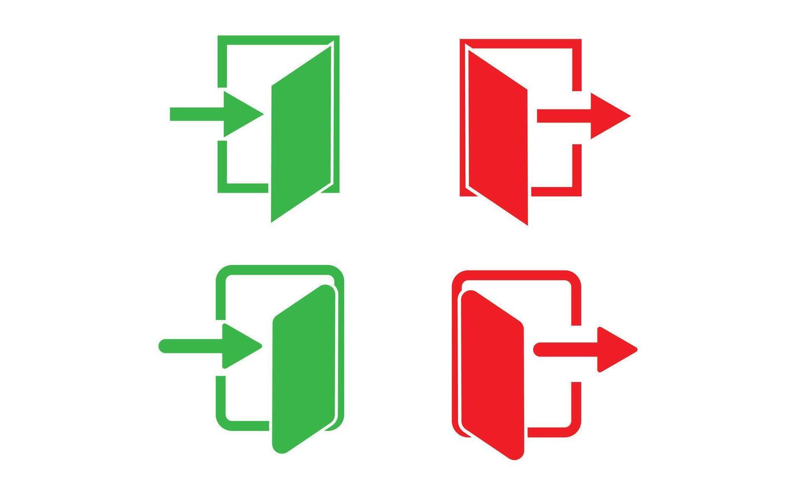 red and green login and Log out flat icon with an arrow pointing to it set. eps 10. vector