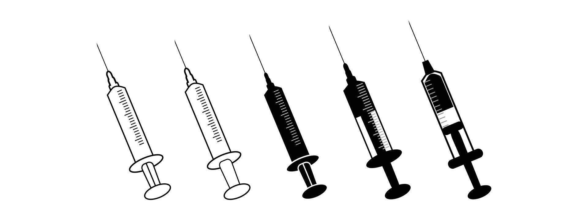 Syringe with Needle Line Icon. Vaccine Injection Pictogram. Medical Inject Outline Icon. Healthcare Immunization. Vaccination, Medical Injector Sign. Editable Stroke. vector