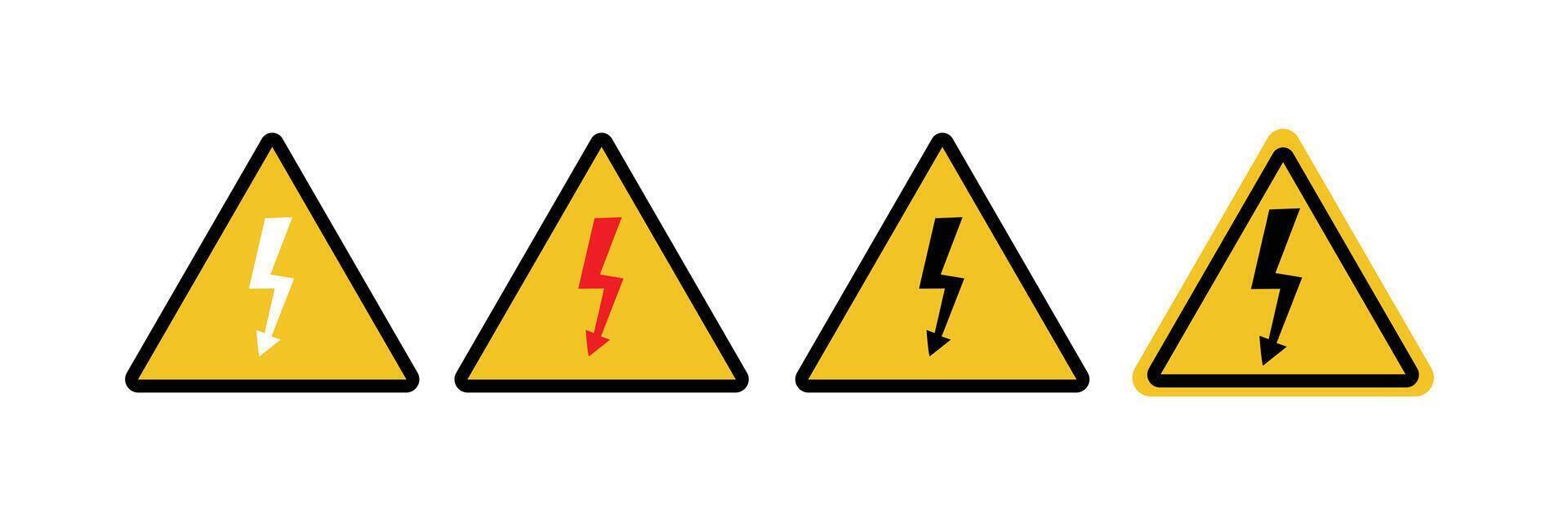 Dangerous electrical High voltage warning sign icon collections with with colorful lightning sign. vector