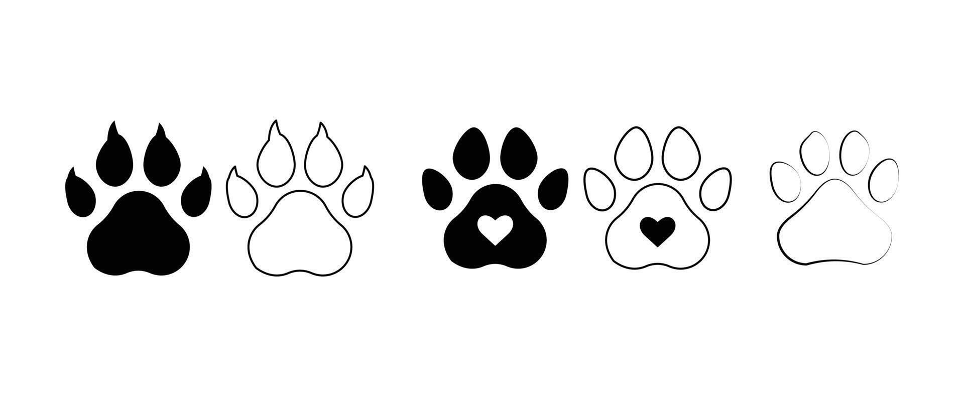 zoology icon illustration. Set of animal paw print icon. Paw prints symbol. Foot prints icons. vector