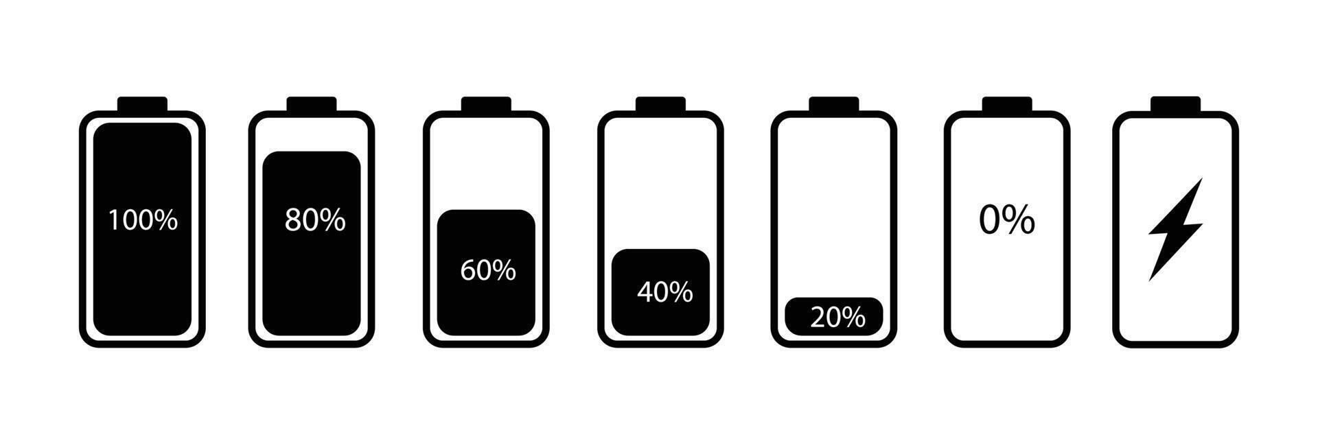 Battery symbol icon set, battery low , charging battery and high charge. vector