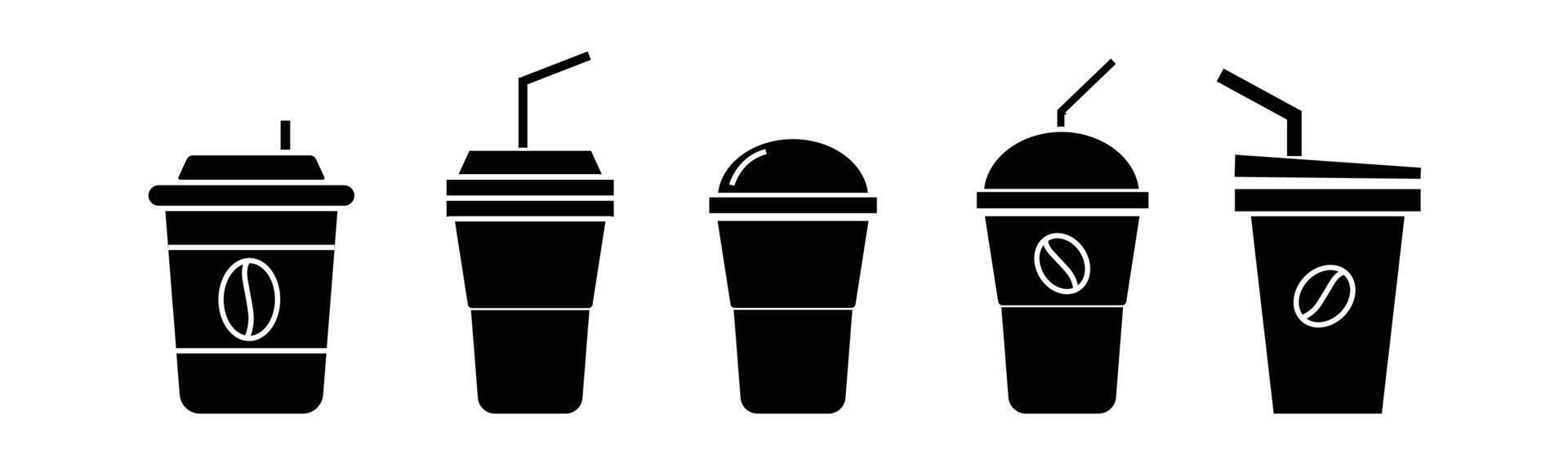 Coffee cup line and flat style collections. Disposable coffee cup icons. Coffee paper cup container for hot and cold drink juice tea cocoa. vector