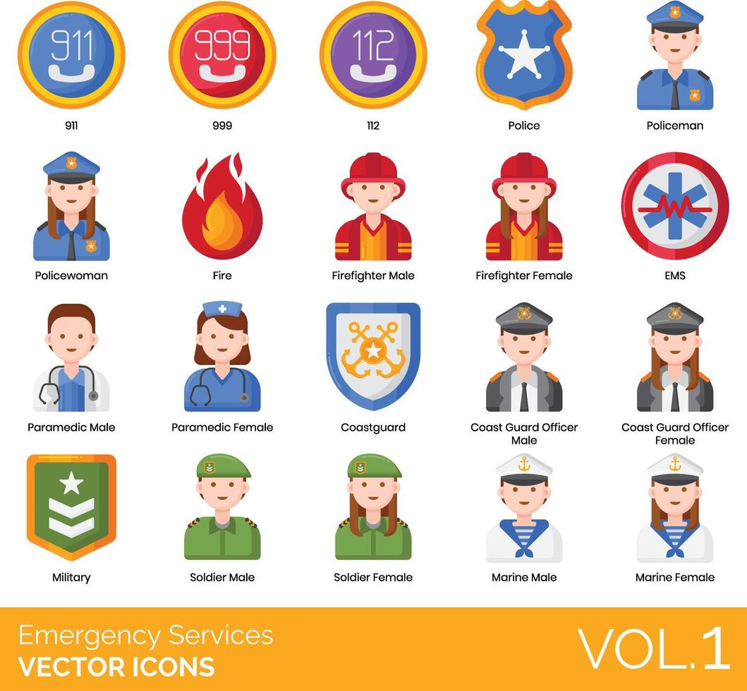 Emergency services icons set vector