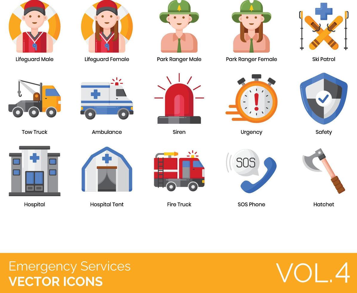 Emergency services icons set vector