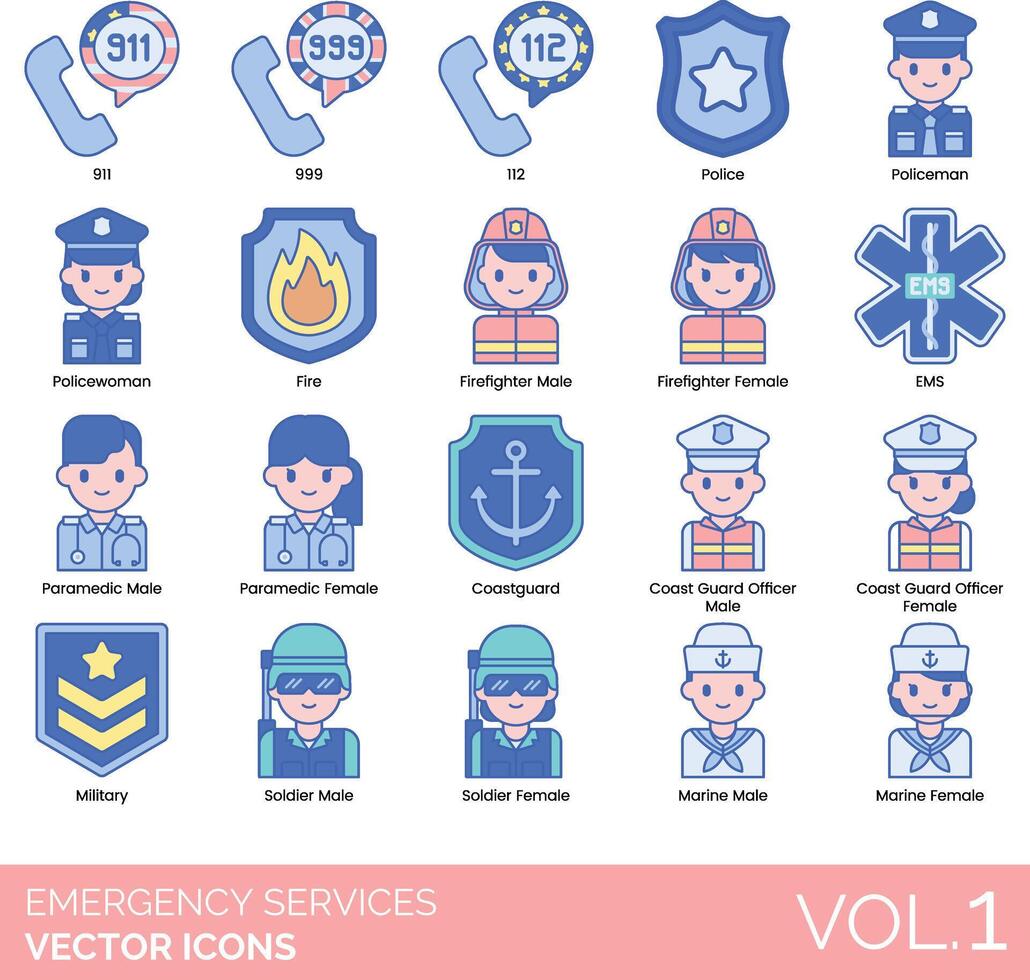 Emergency services icons set, illustration vector