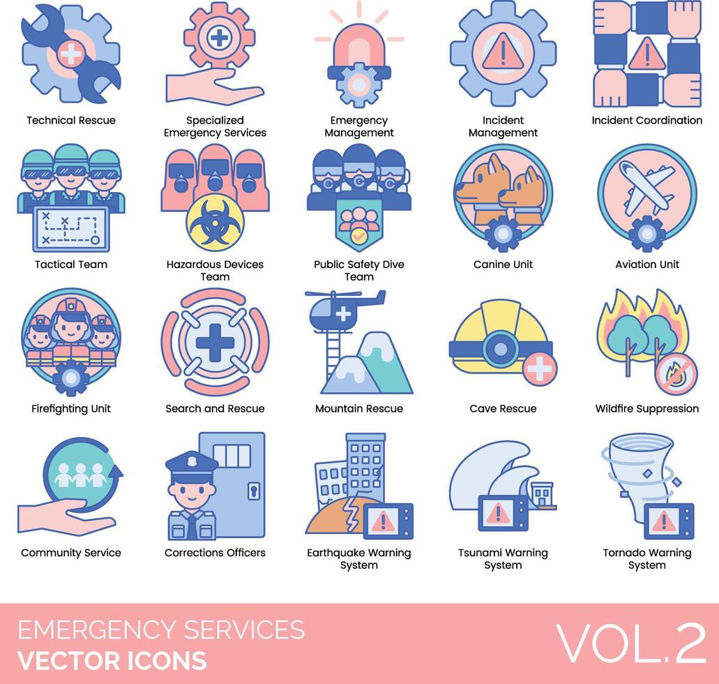 Emergency services icons set, illustration vector