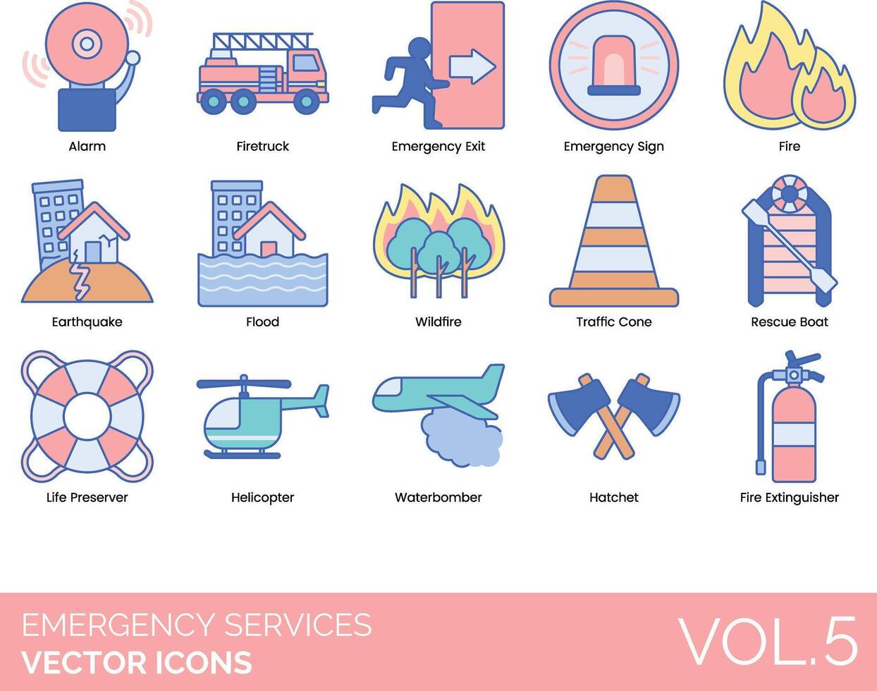 Emergency services icons set, illustration vector