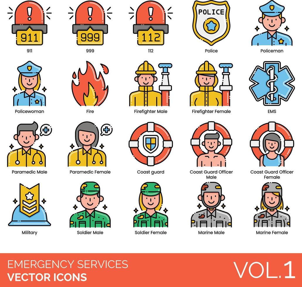 Emergency services icons set, set of icons for emergency services, emergency services, emergency services vector