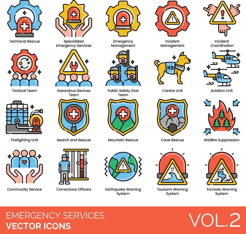 Emergency services icons set, set of icons for emergency services, emergency services, emergency services vector