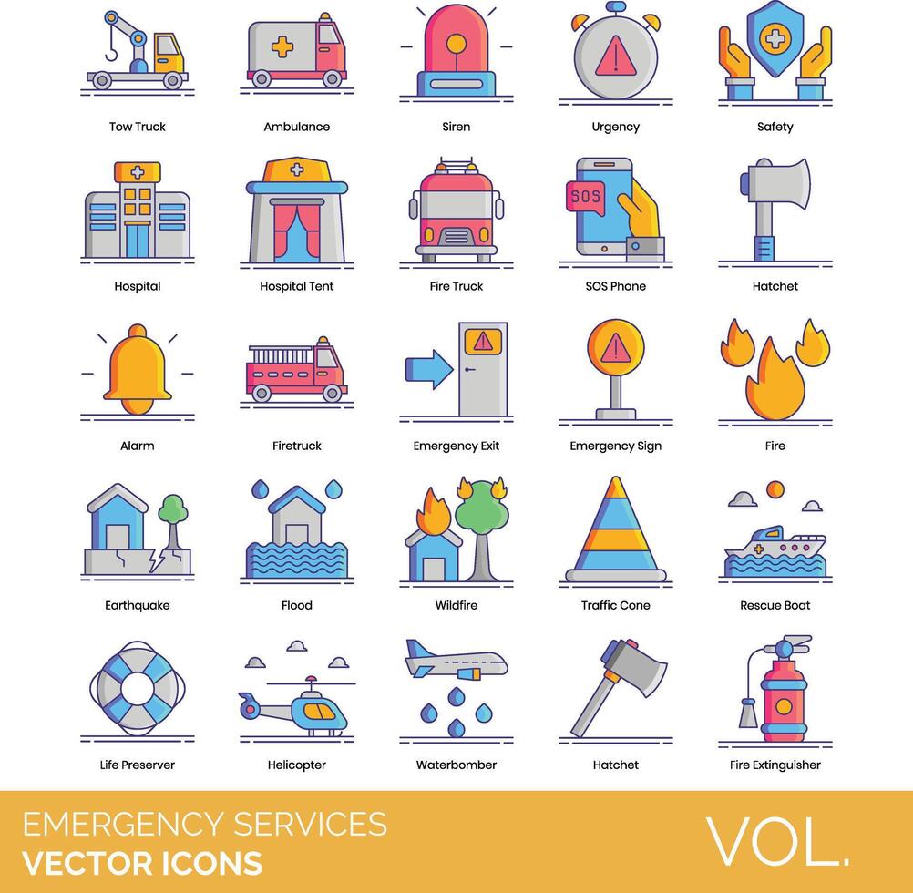 Emergency services icons set vector