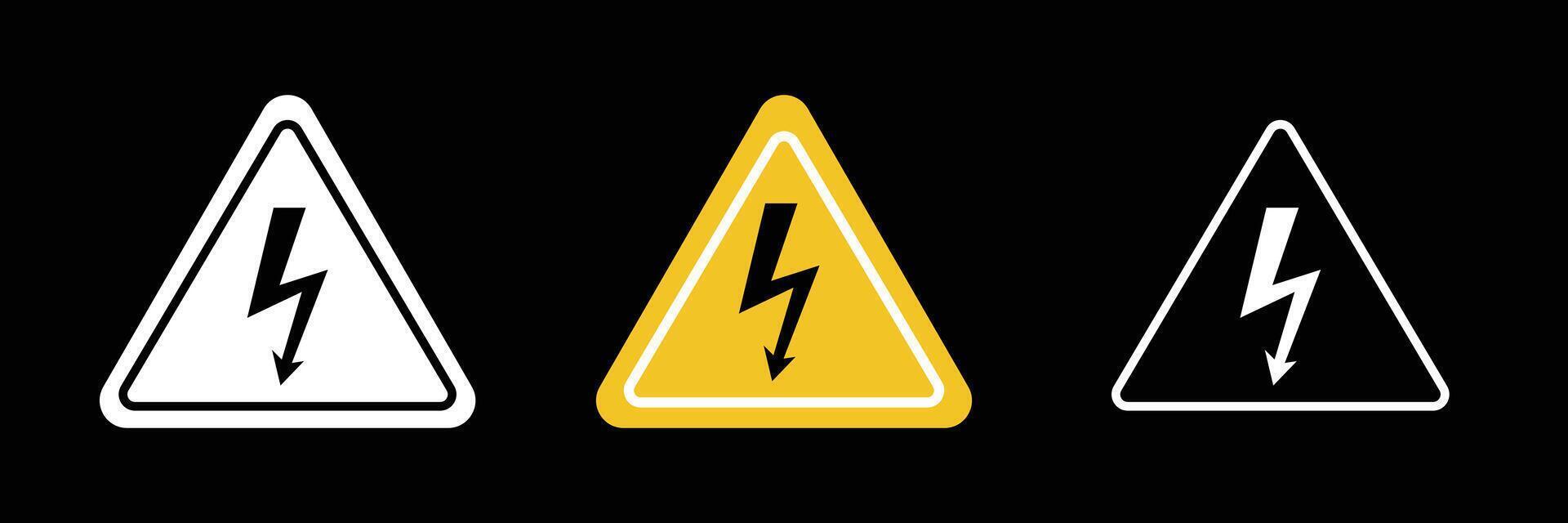 High voltage icon with Lightning bolt arrow symbol collections. Dangerous electrical High Voltage warning Symbol icon Isolate On black Background. vector