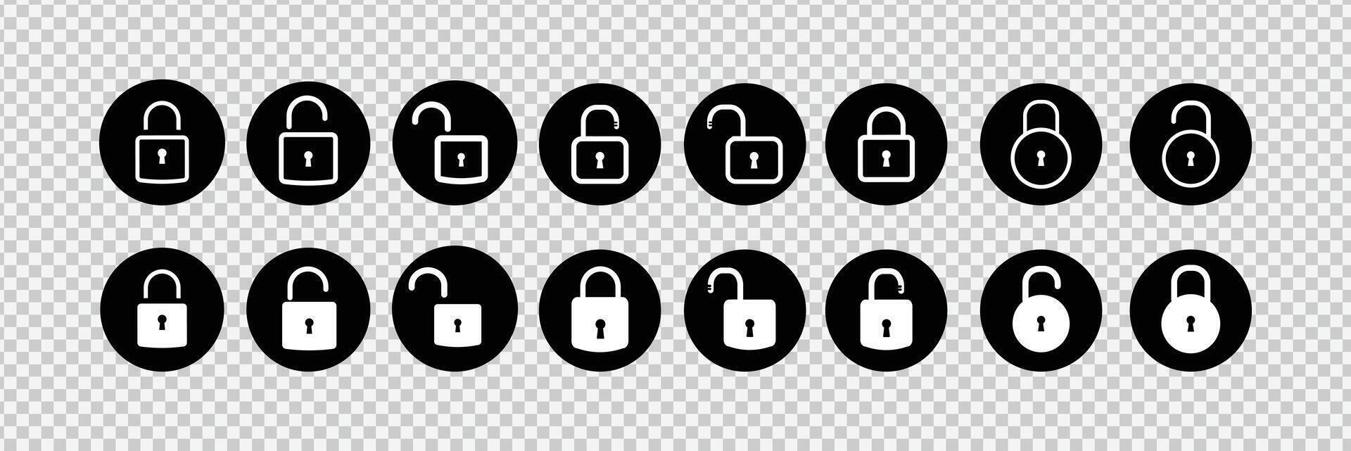 Close and open lock icons. Set of lock icons vector