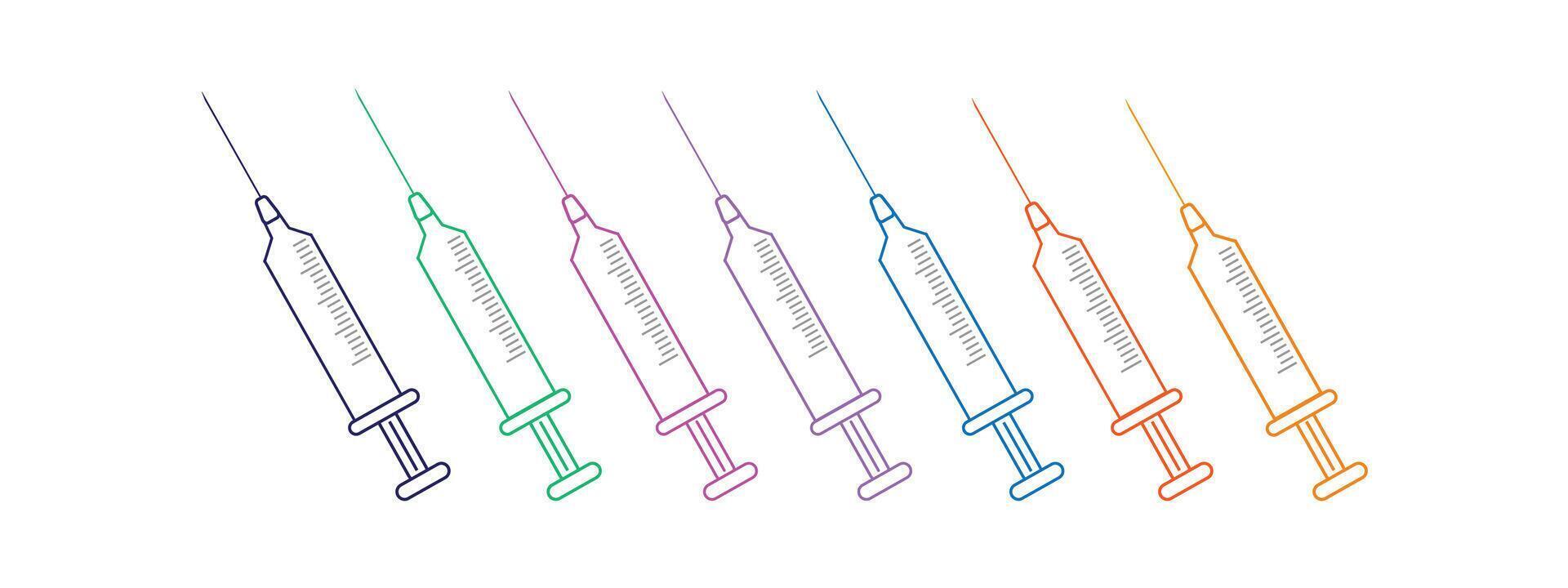 Syringe icon in different color. injection icon in different color. vector