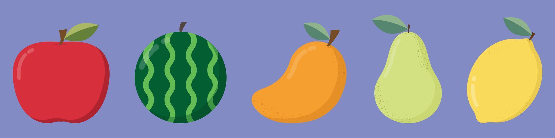 Fresh Fruit Collection Apple Watermelon Mango Pear Lemon vector