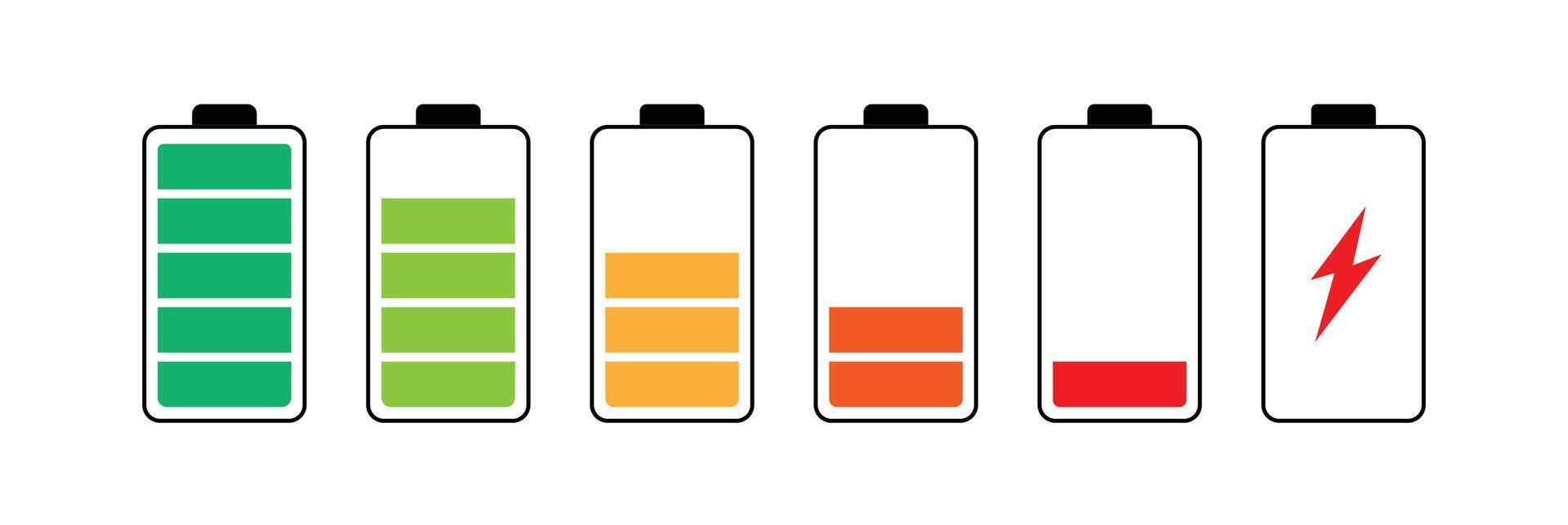 Power level icon on the smartphone battery. Battery icon set. Battery charge level icons. Battery Charging indicator in thin line and flat icon collection. vector