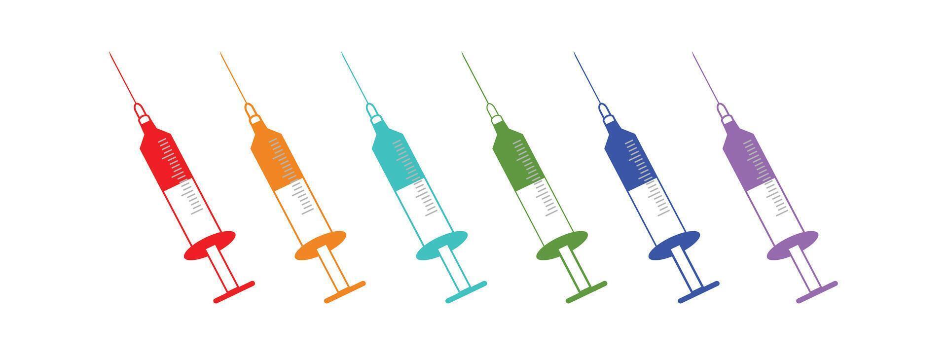 injection icons Syringe icon in different color. colorful flat style Syringe Injection Outline Icons. vector