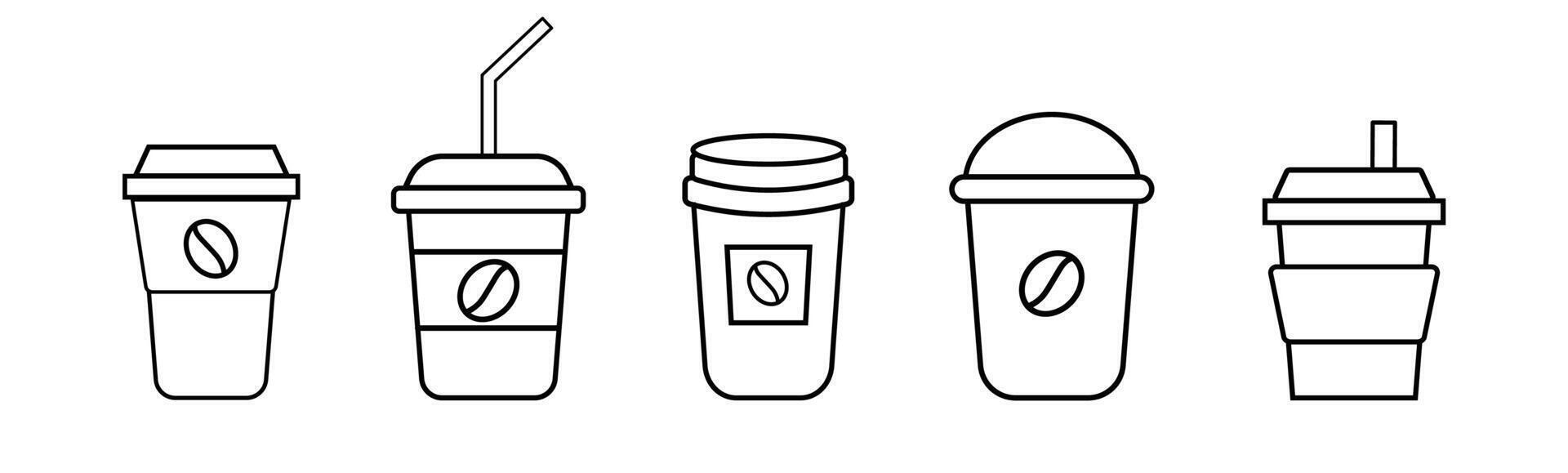 coffee cup Icon set for logo and T-Shirt. Thin Line Editable stroke. Paper coffee cup icon isolated on white background. vector
