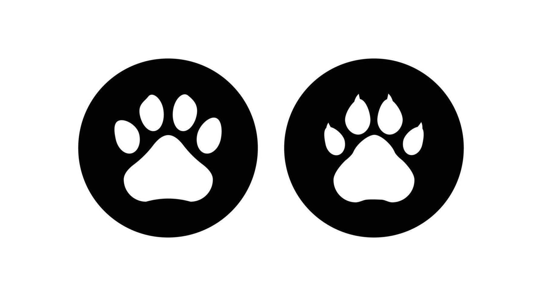 Dog and cat paw print symbol. Black and white line and silhouette icon or logo design element. vector