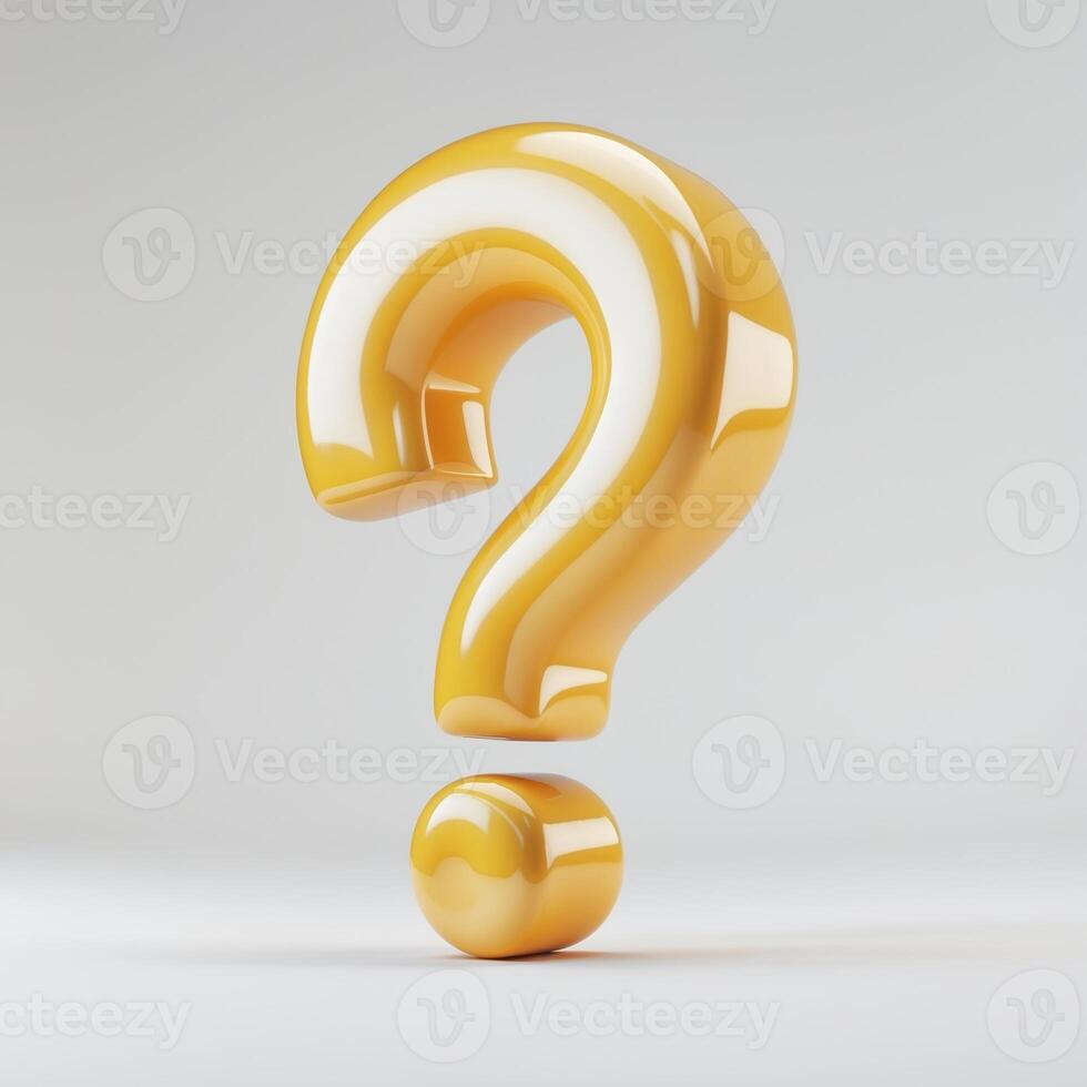 3d rendering of a golden question mark on a white background photo