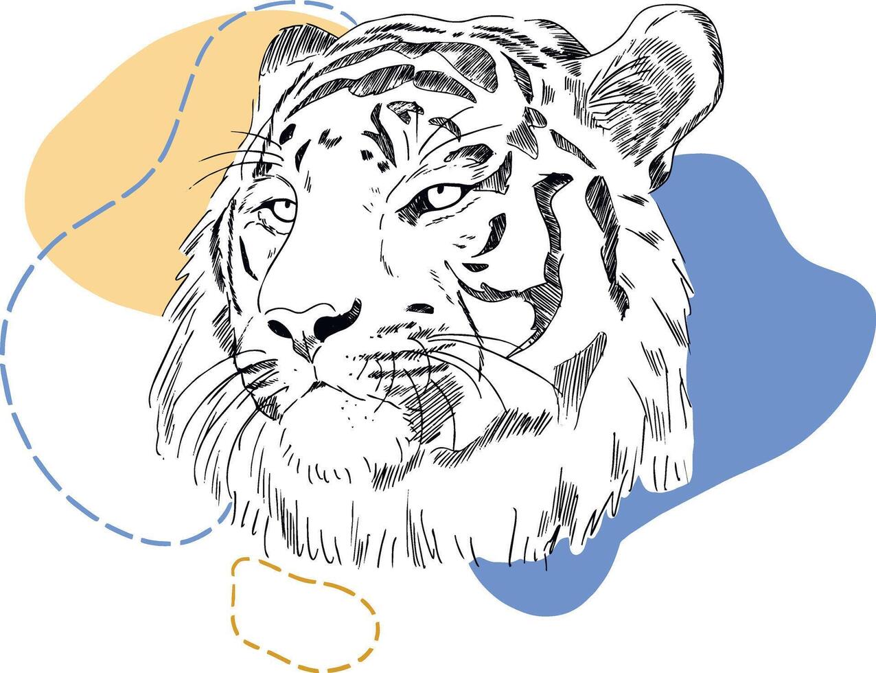 sketch tiger and abstract figures illustration vector