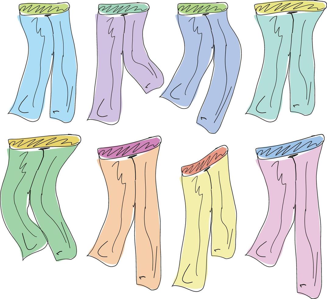 A set of six pairs of leg warmers vector