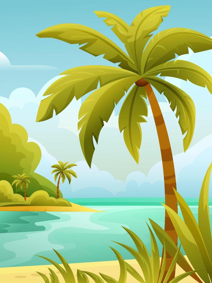 large palm tree on an island in a tropical country with sea and sky in the background vector