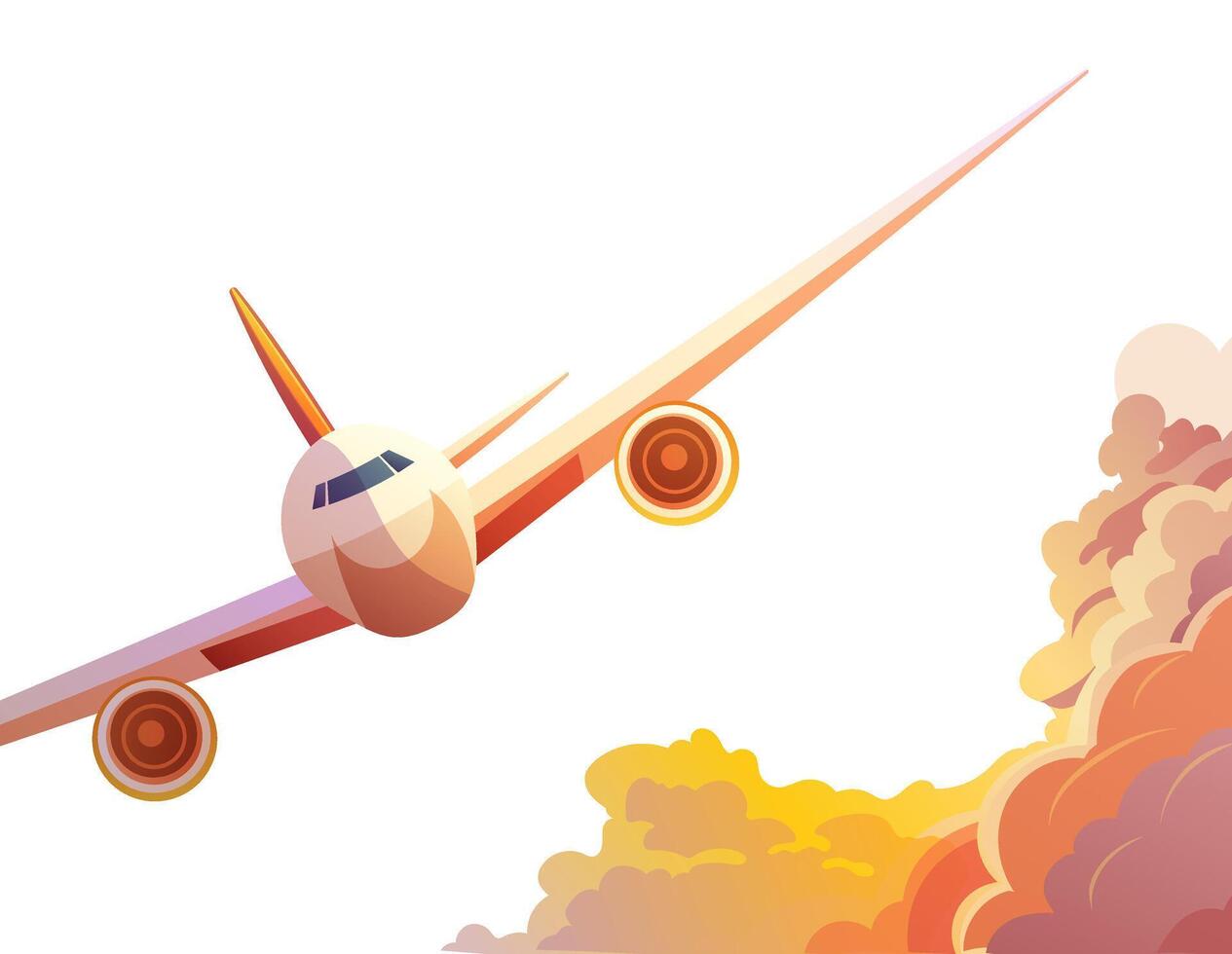 passenger airplane in the sky at sunset among the clouds vector