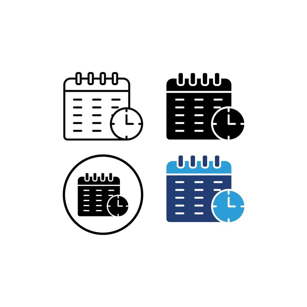 four calendar icons that show the theme of time management. Each icon shows a calendar with a clock symbol. suitable for use in time management materials, planning applications, vector