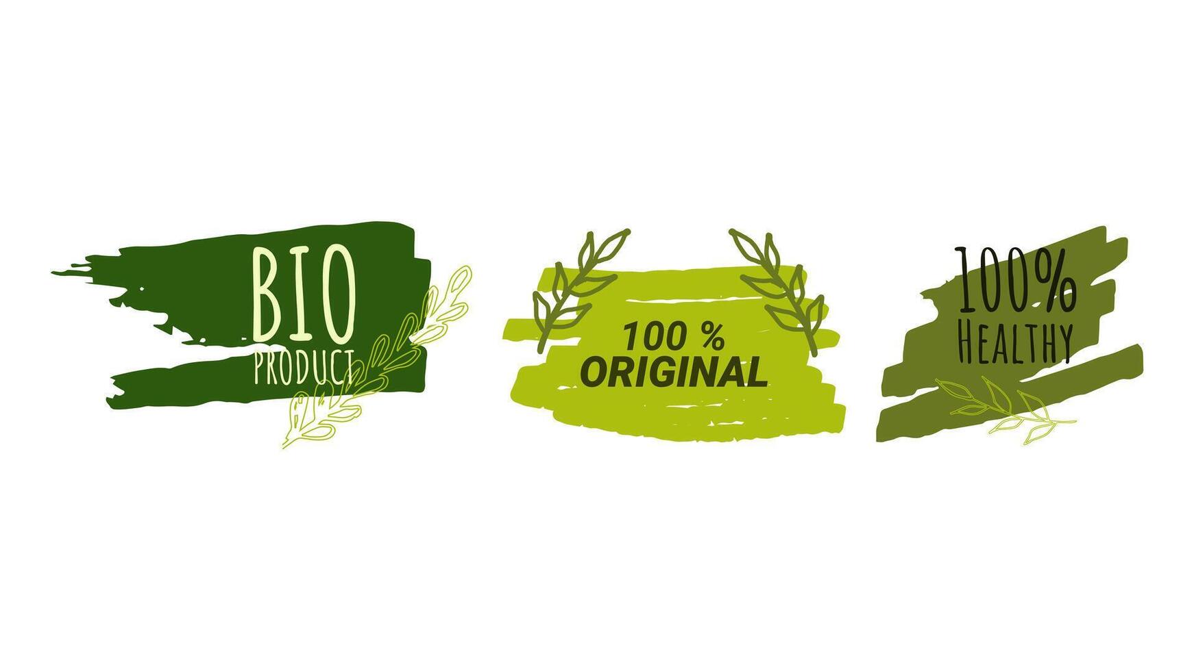 Healthy food labels badges logos Eco stickers. For farmer market eco food vegetarian menu food package. Ecology friendly design. Organic Food, Vegan, Farm Fresh, Natural Product. illustration. vector