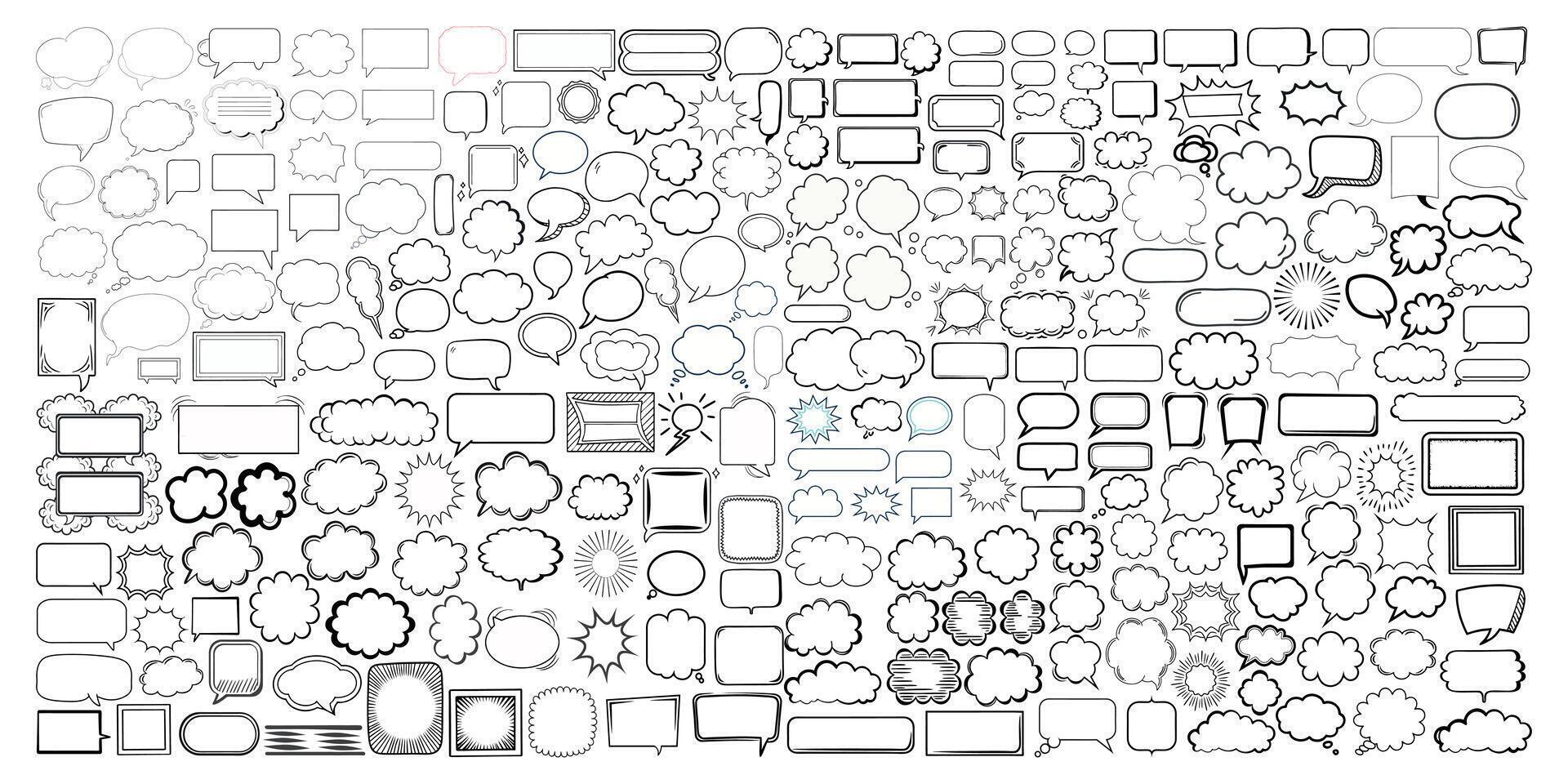 Set of hand drawn speech bubbles isolated on white background illustration. vector