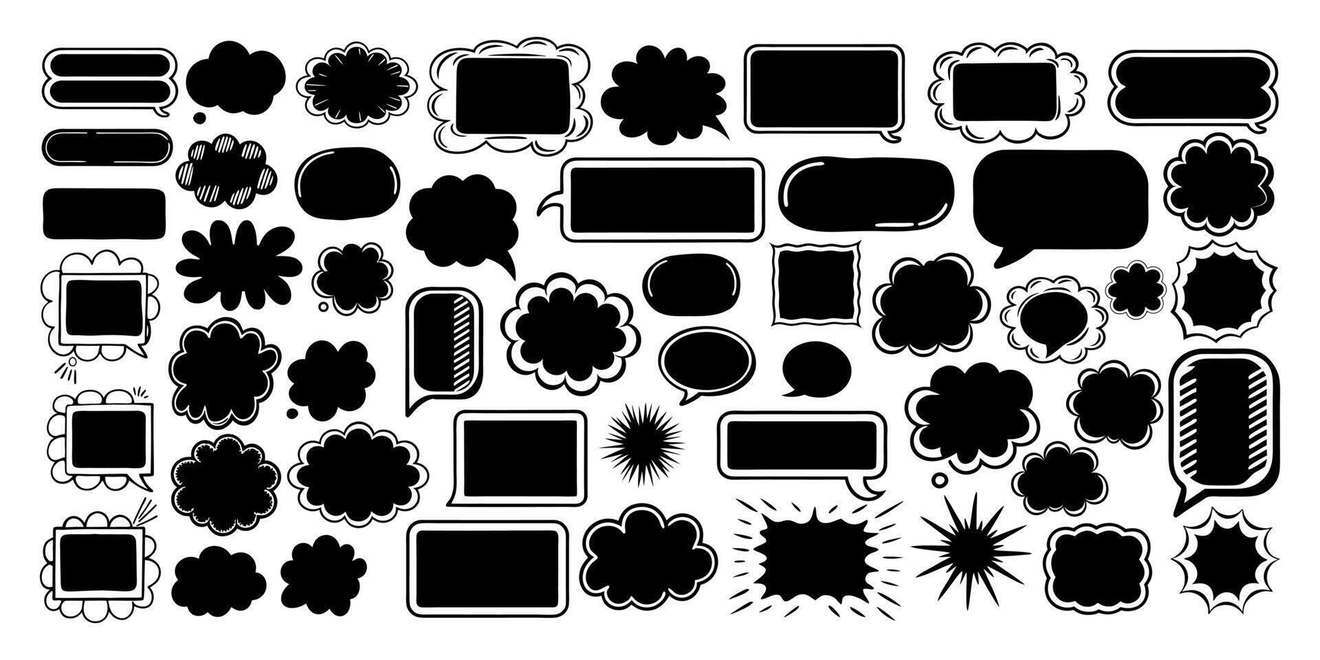 Speech bubbles set, black and white style vector