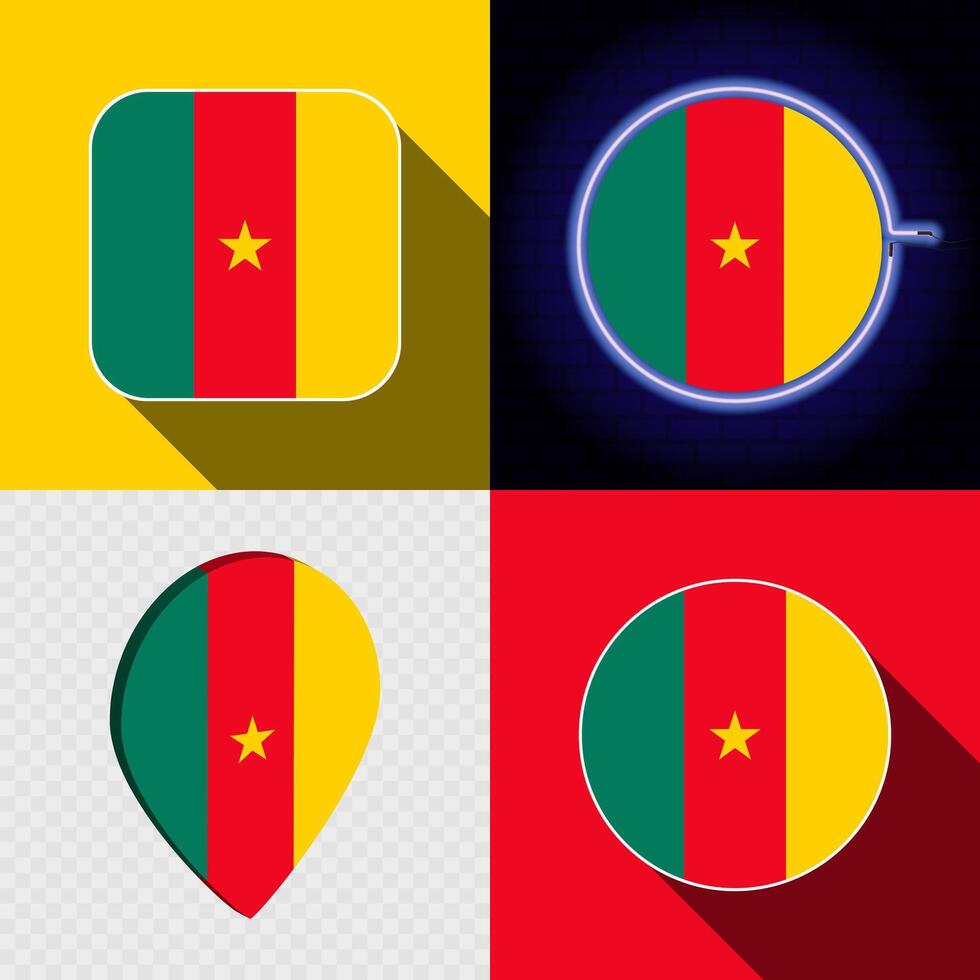 Set of modern icons with the national flag of Cameroon. vector
