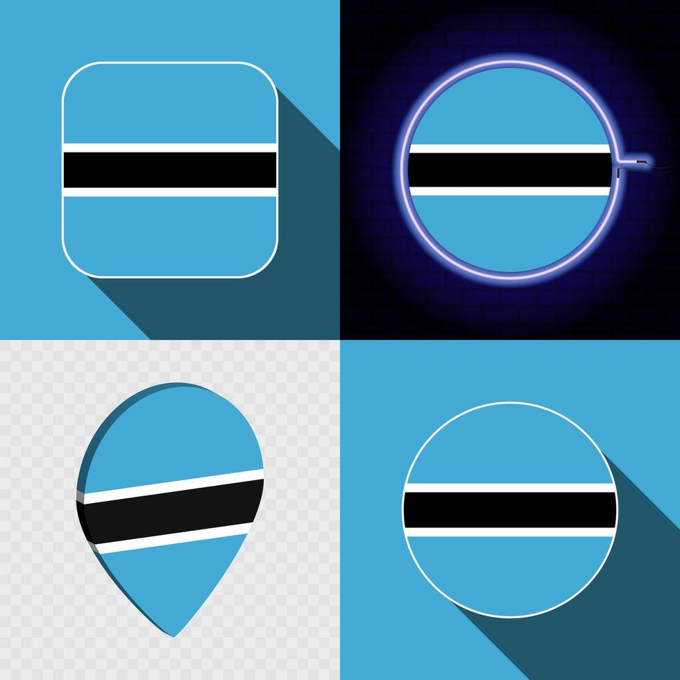 Set of modern icons with the national flag of Botswana. vector