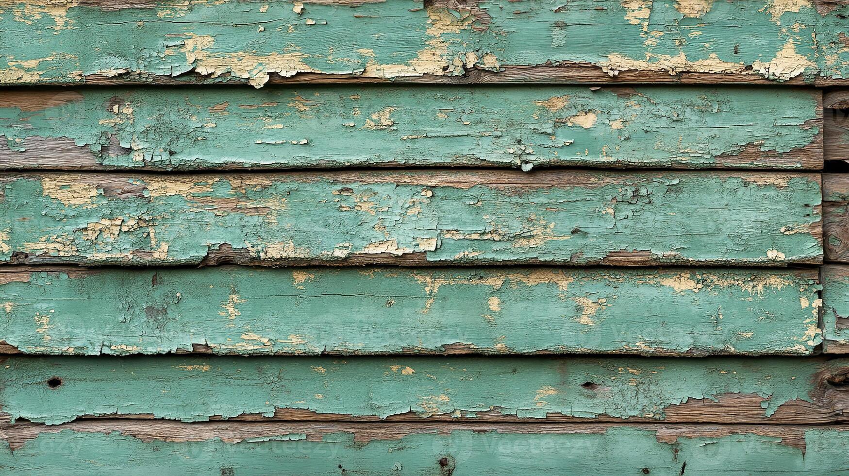 Distressed Mint Green Wooden Siding with Extensive Paint Deterioration, and Natural Aging Patterns photo