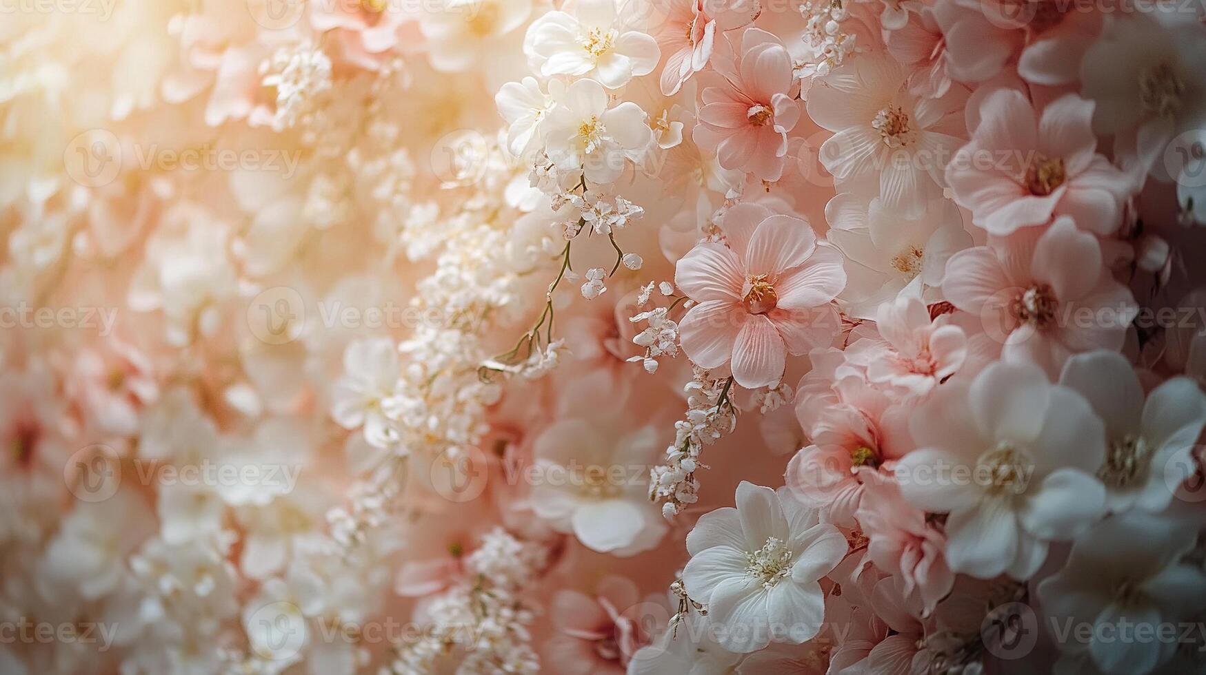Close-Up of Soft Pink and White Flowers in a Lush, Ethereal Arrangement with Dreamy Blurred Background photo