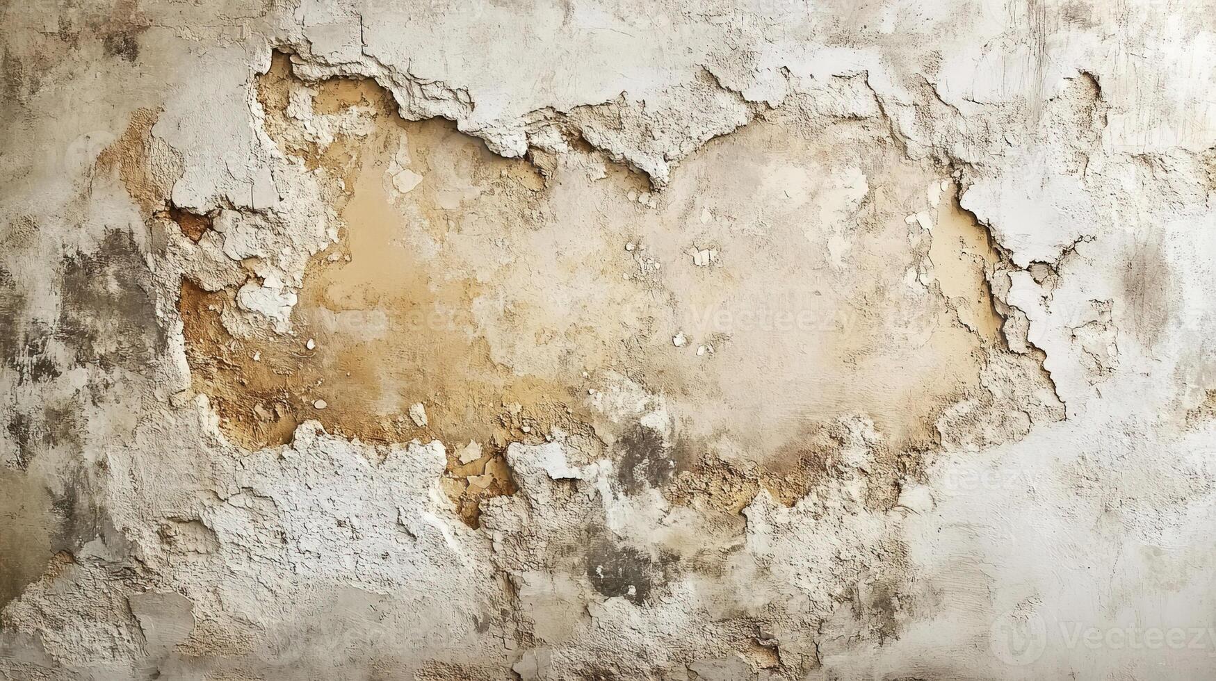Aged Plaster Wall with Rough Texture and Large Cracks Showing Layers of Decay and Weathered Surface photo