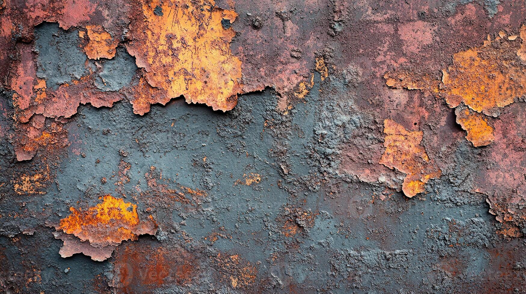Close-Up Texture of Rusted Industrial Surface with Flaking Orange Paint and Weathered Blue Base Layer photo
