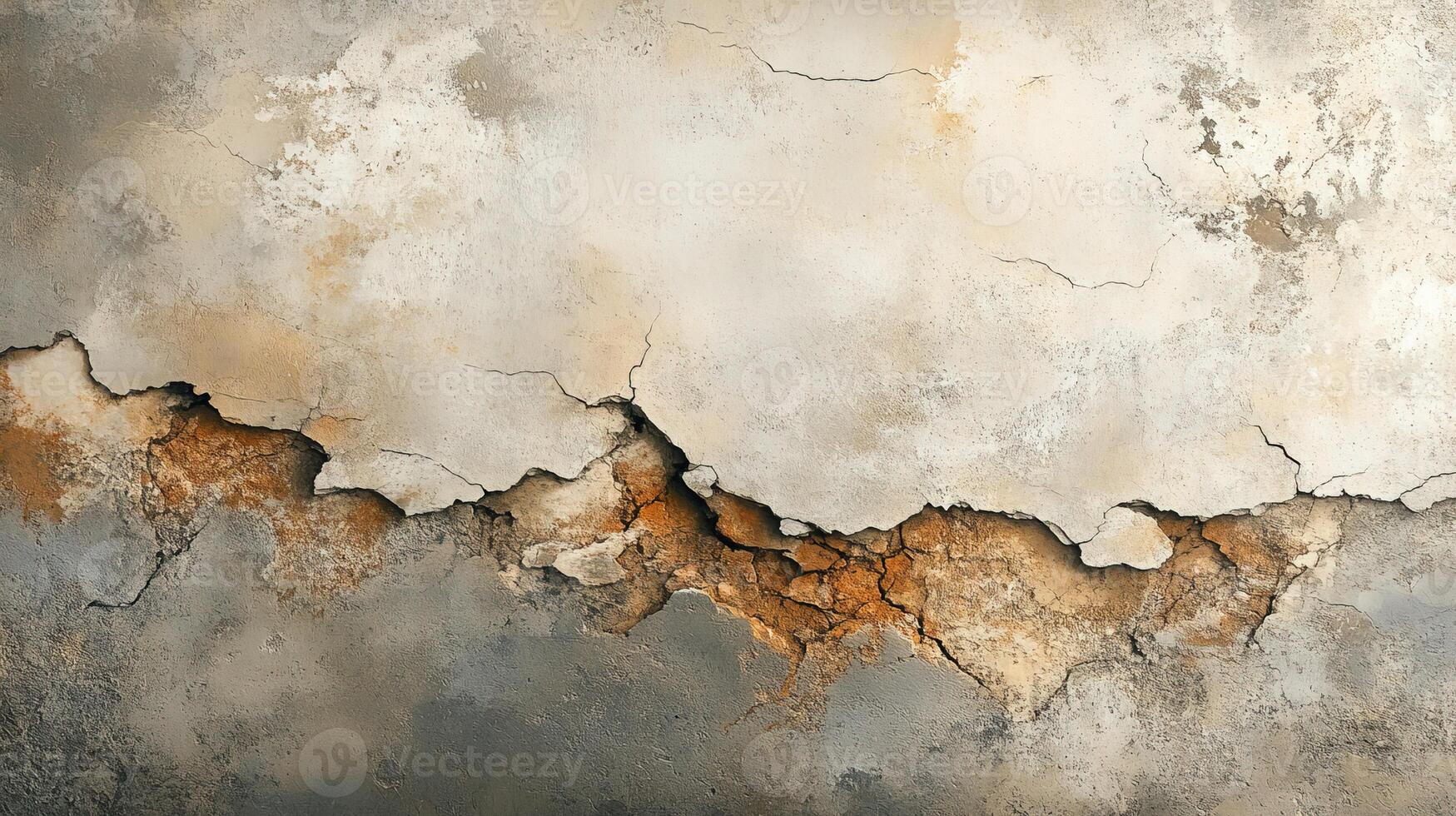 Deteriorating Concrete Wall with Exposed Rusty Surface and Deep Structural Cracks photo