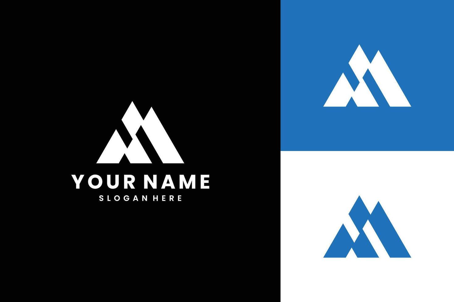 Abstract Mountain Logo. Geometric Shape Initial Letter M isolated on black white blue Background. Usable for Business and Branding Logos vector