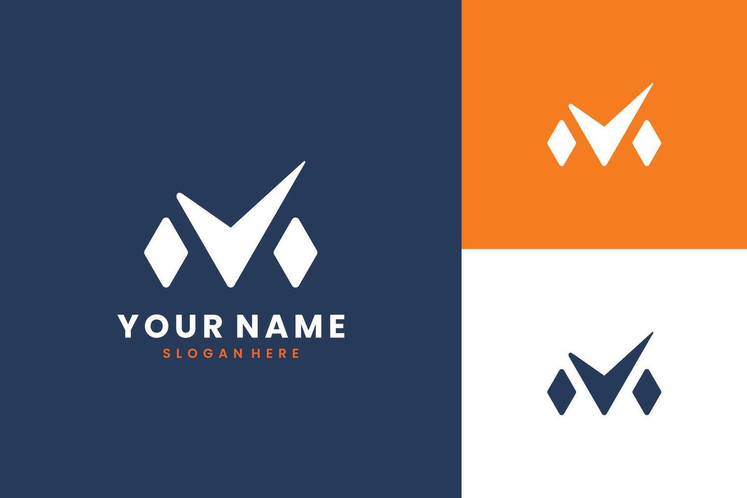 Abstract letter M logo design. Linear creative monochrome monogram. M with check mark logo concept. vector