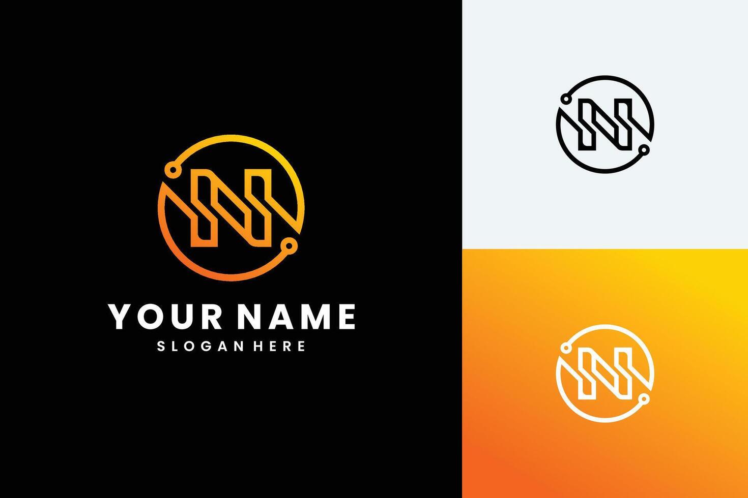 circle letter N technology logo design template. vector