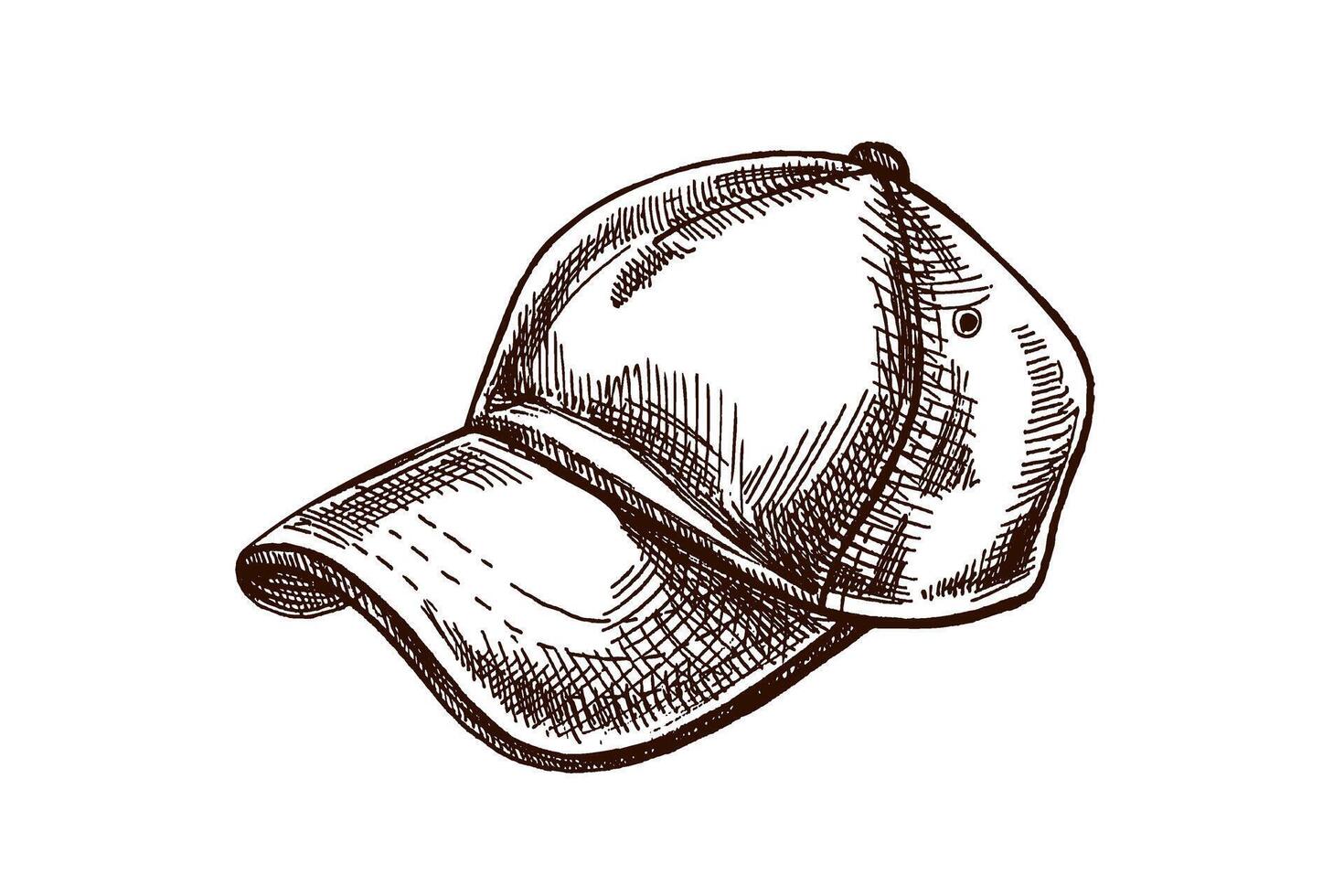 Hand drawn vintage sketch of baseball cap with visor in engraving style, isolated illustration vector