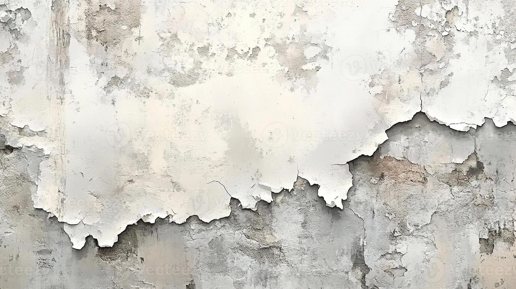 Close-Up of Weathered Plaster Wall with Cracks and Layers of Peeling Paint Revealing Aged Surface Texture photo